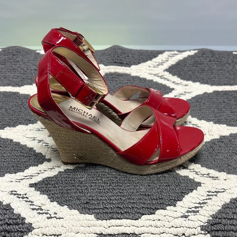 Michael Kors Red Patent Wedge Sandals - Picture 5 of 6
